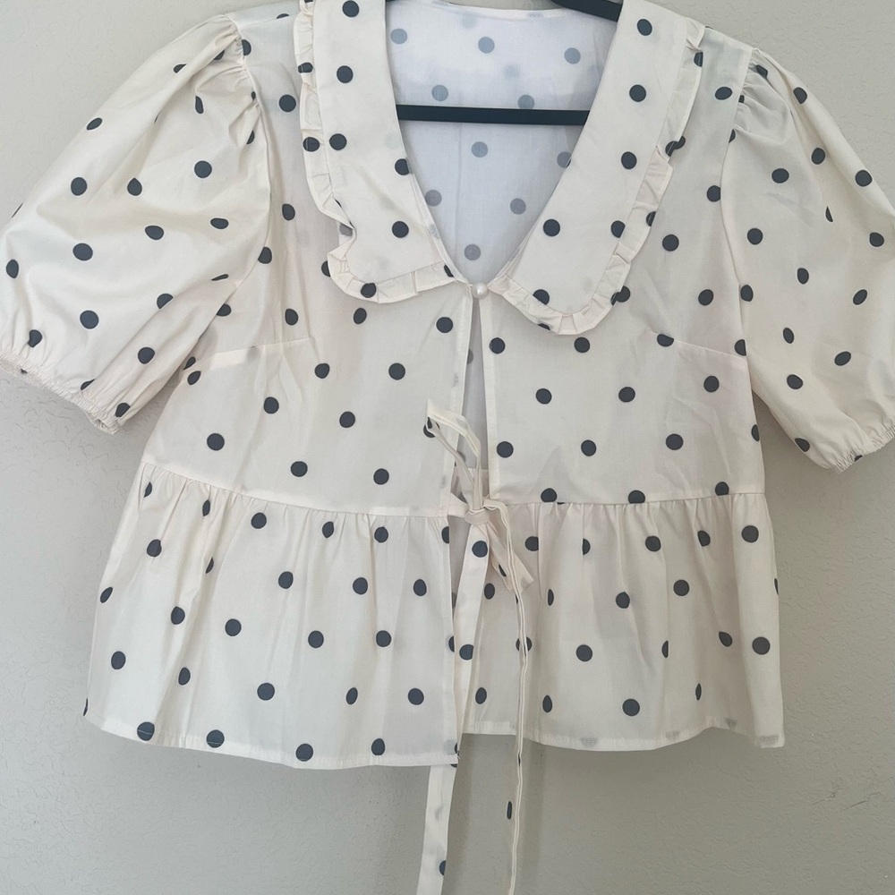 POHADON Tie Front Puff Sleeve Babydoll Top Y2K Style